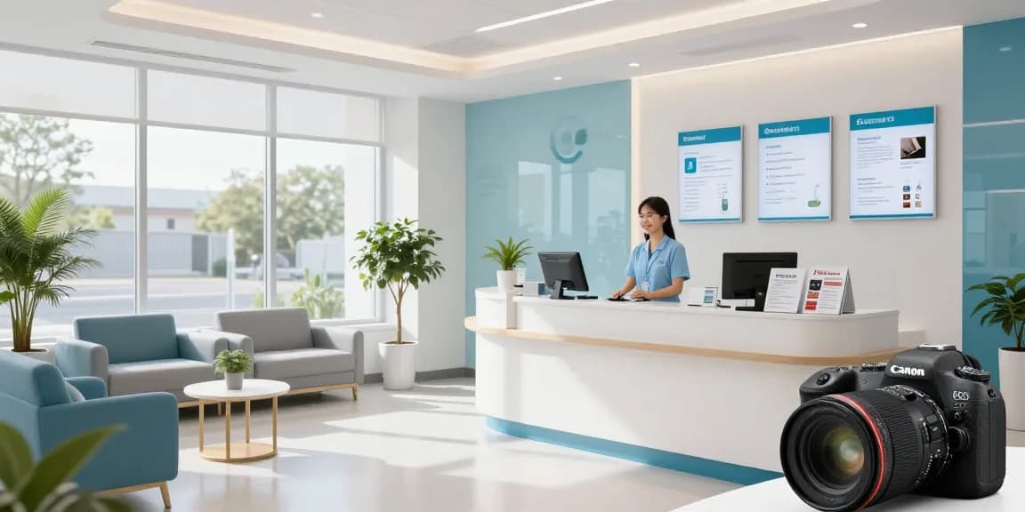 Deus Medical Shop: Modern health clinic reception area with compassionate patient care.