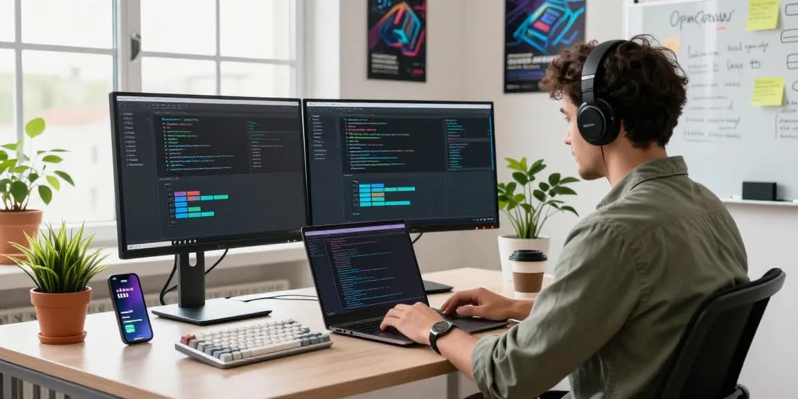 openclaw development workspace with coding setup, monitors showing interface
