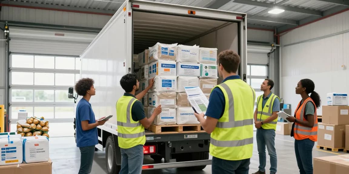 Hilfsgütertransport von Dortmund: Experten laden dringend benötigte Hilfsgüter in ein Transportfahrzeug.