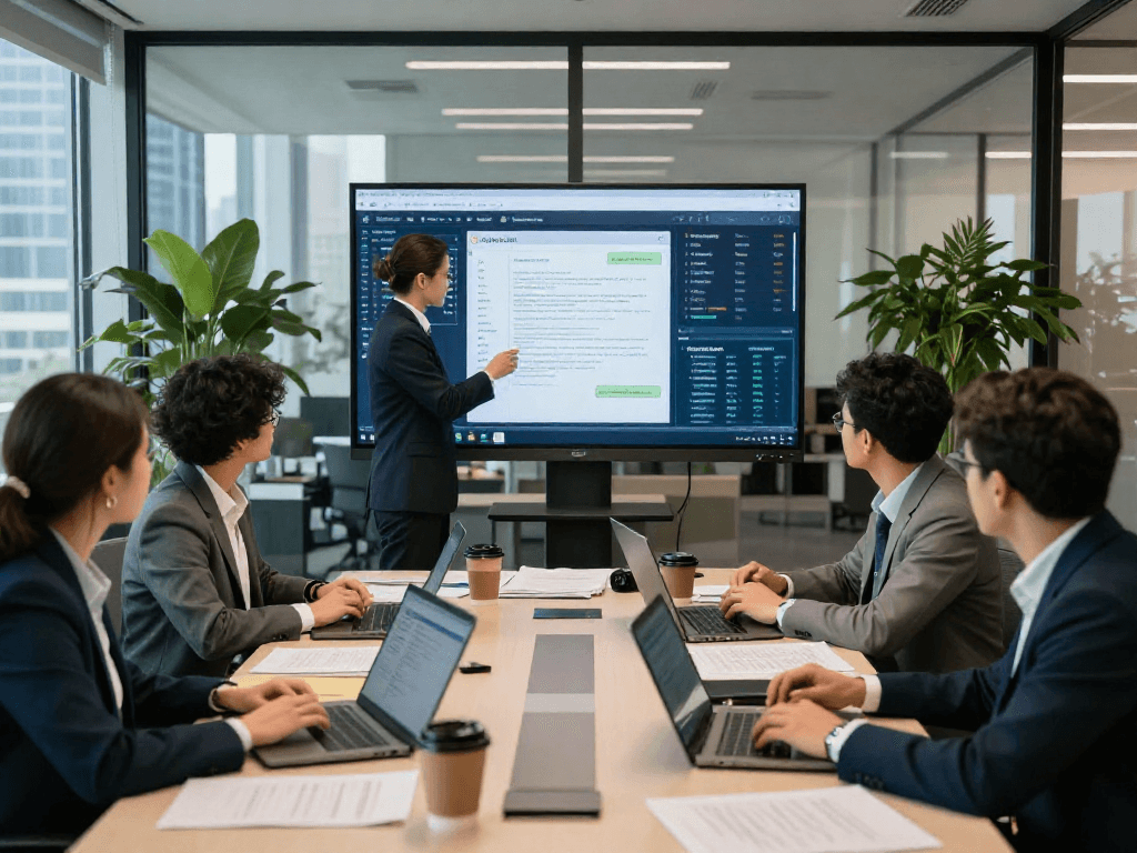 Team collaborating on document fraud detection analysis in a modern office setting