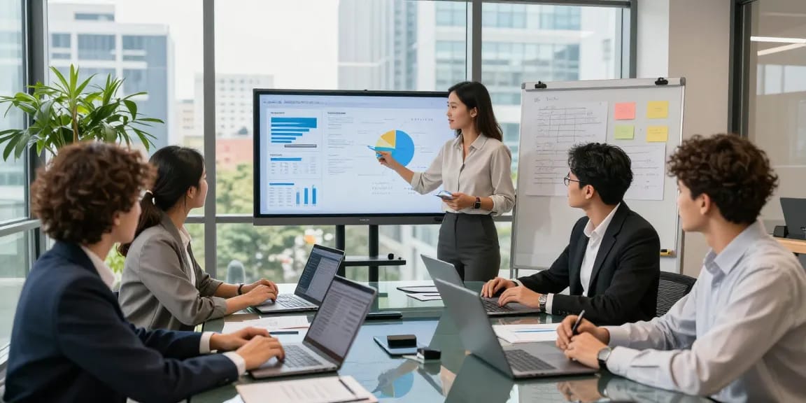 Team collaborating on strategy with Third Eye Capital data insights in a modern office