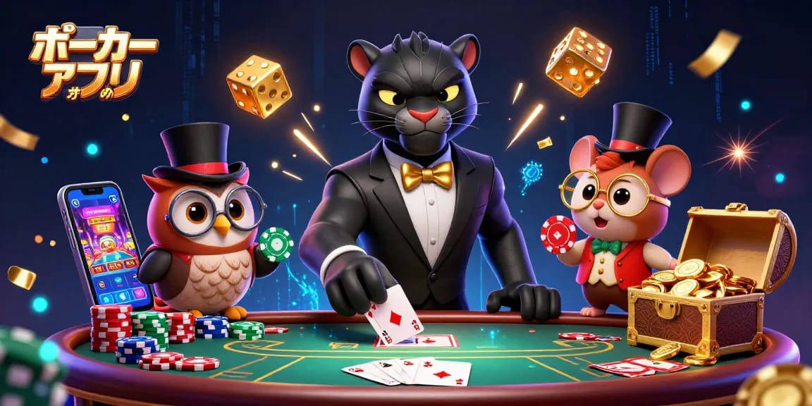 ポーカーアプリおすすめを楽しむための3Dイラスト、スタイリッシュなキャラクターたちが登場。