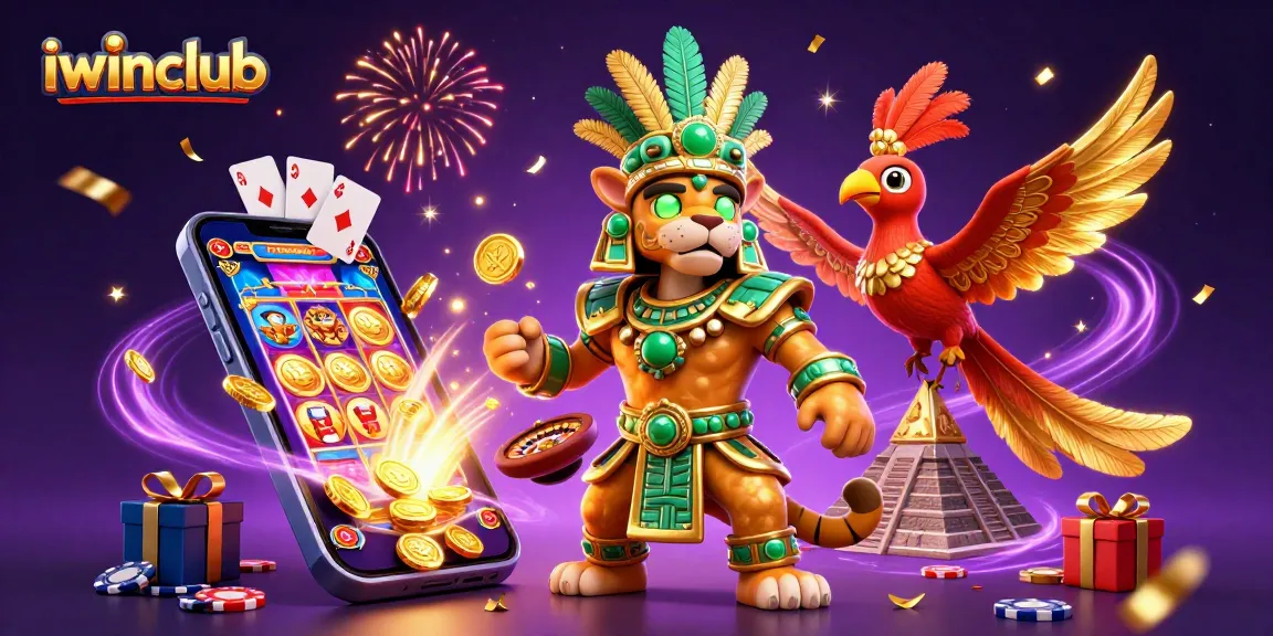 Engage in thrilling gameplay with iwinclub featuring a dynamic casino scene and vibrant slot elements.