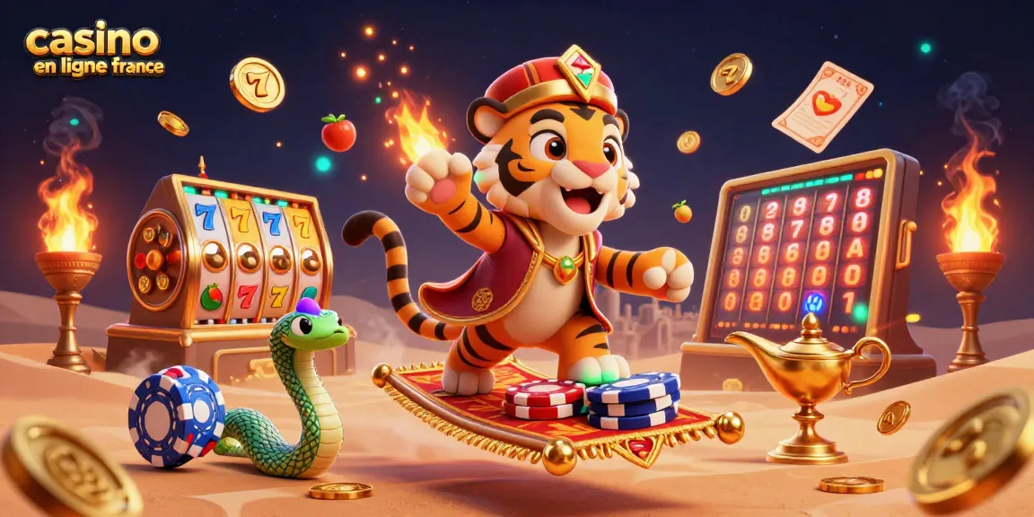 Jouez à un casino en ligne France avec un tigre sultan et des éléments de machines à sous scintillantes.