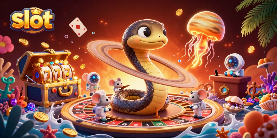 Bet on slot games in this vibrant cosmic casino filled with playful characters and treasures.
