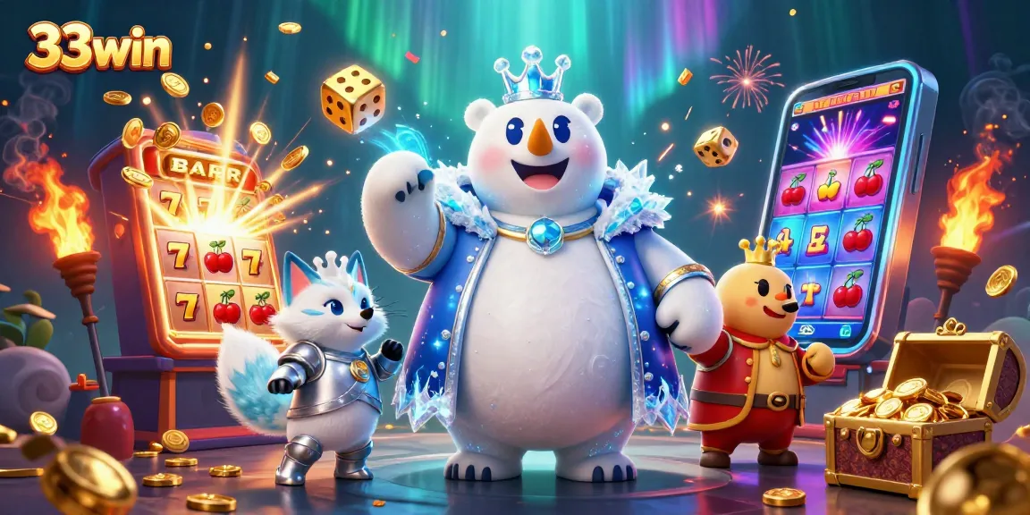 Experience thrilling gaming action at 33win with a vibrant jackpot scene featuring dynamic characters and casino elements.
