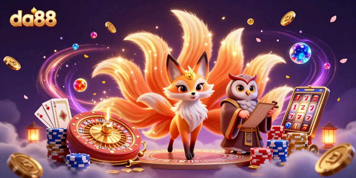 Experience the excitement of da88 with vibrant gaming symbols and characters in a captivating casino scene.