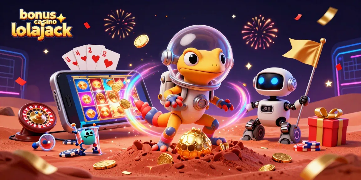Bonus de casino lolajack : Découvrez un casino doré sur Mars avec un gecko martien et un robot