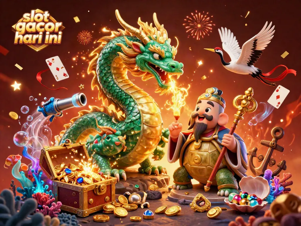 Play and win big with slot gacor hari ini amidst vibrant 3D dragon and lucky symbols.