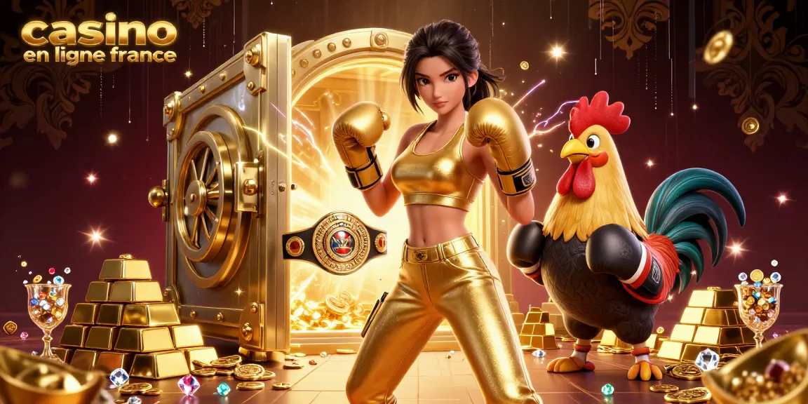 Découvrez l'excitation du casino en ligne France avec cette illustration vibrante et pleine d'action mettant en scène des personnages dynamiques et des trésors somptueux.