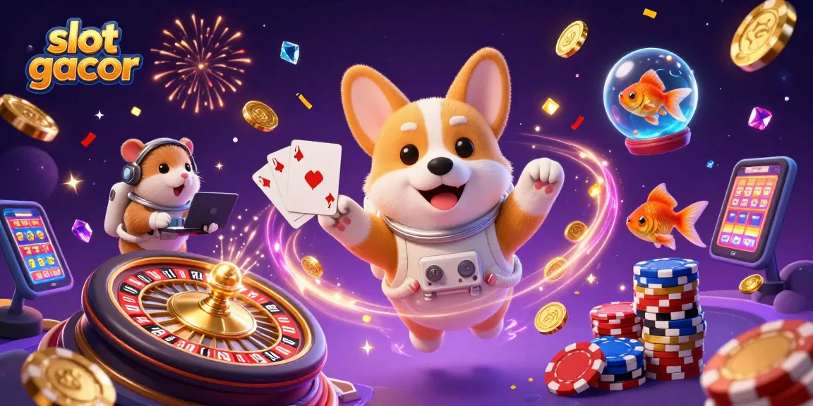 Engage with slot gacor in this vibrant space-themed casino scene featuring animated characters and casino elements.