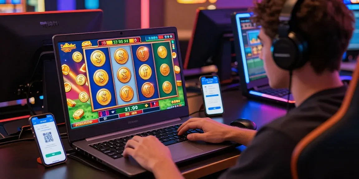 Engaging scene showcasing the thrill of playing on a slot depo 1000 gaming platform with vibrant graphics and QRIS interface.