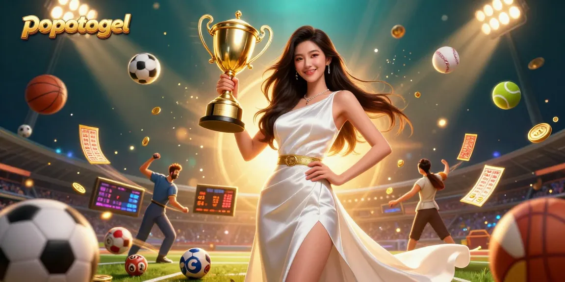 Experience popotogel excitement with vibrant elements and a triumphant pose in this casino illustration.