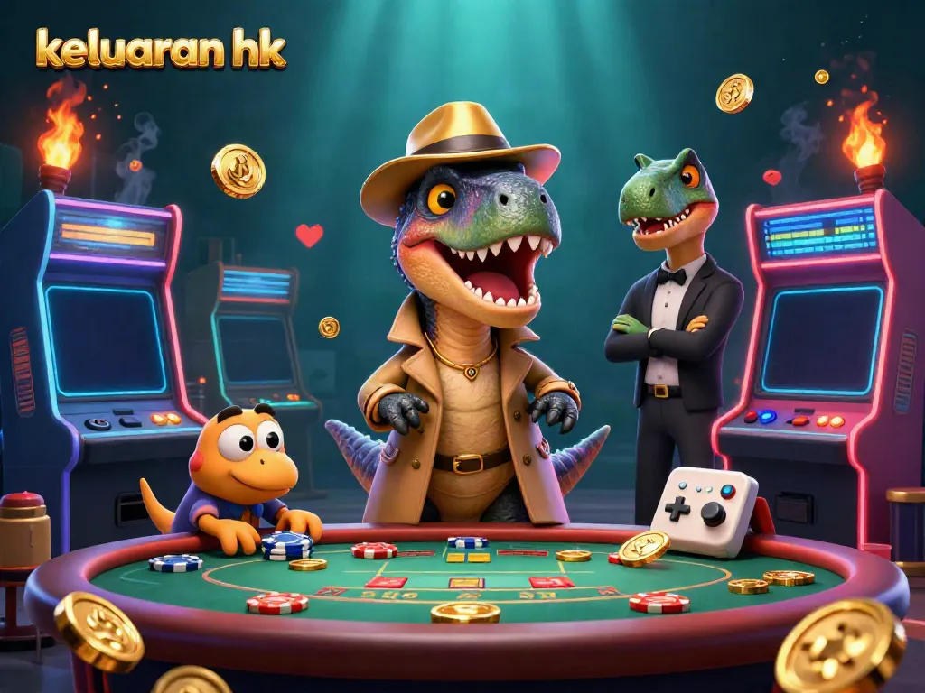 Menghitung kartu di blackjack, keluaran hk menunjukkan karakter dinosaurus 3D dengan latar yang menarik.