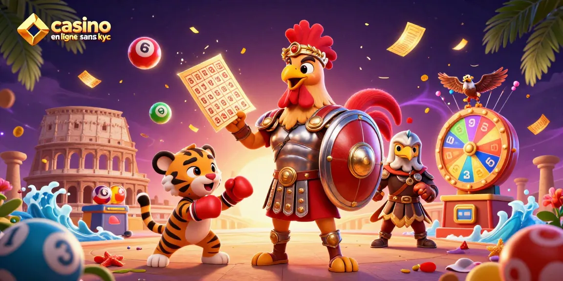 Rejoignez l'excitation des jeux dans un casino en ligne sans KYC avec un combat de coqs stylisé.