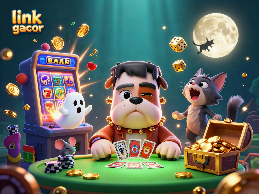 Experience the excitement of link gacor at a thrilling casino table scene with vibrant characters and dynamic elements.