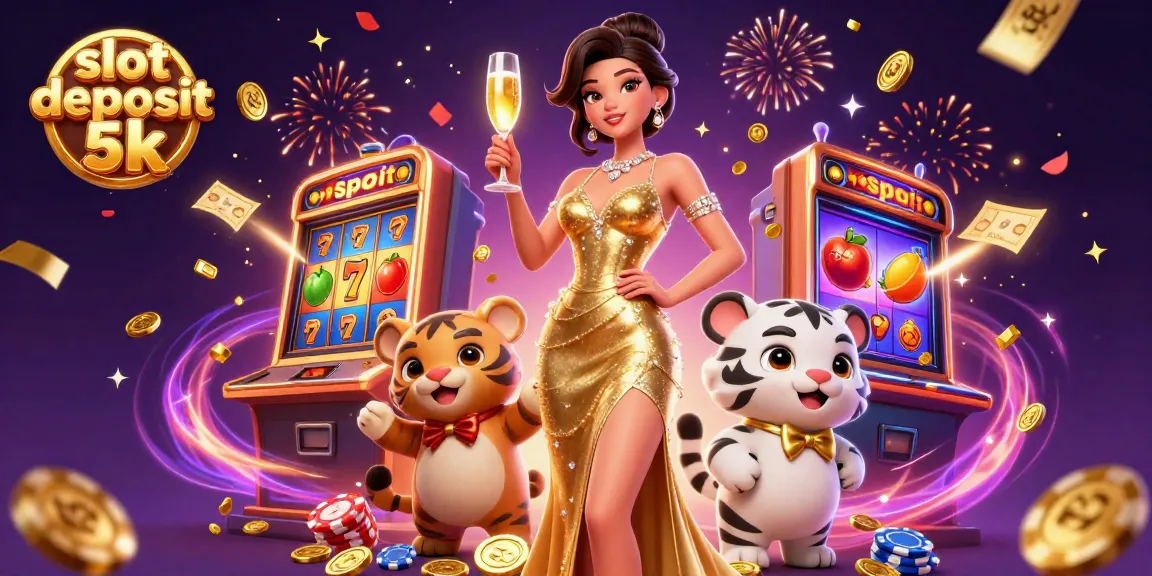 Engage with slot deposit 5k gaming action amid vibrant elements like lucky 7s and confetti.