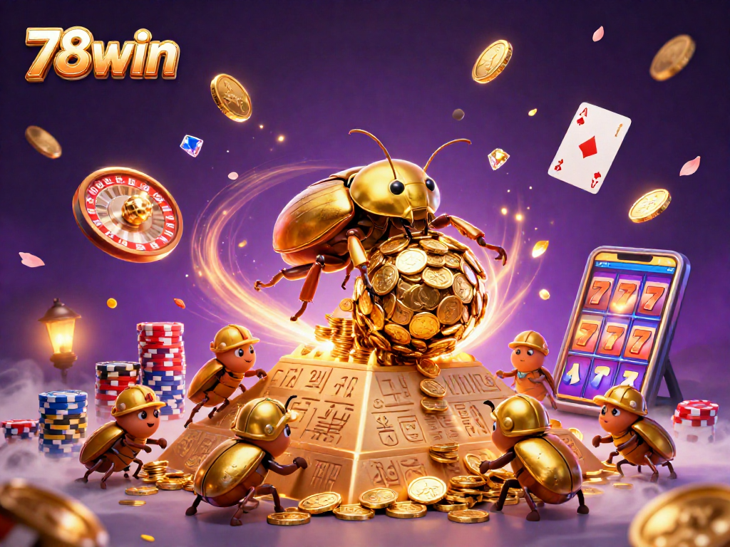 Experience thrilling wins at 78win with vibrant casino-themed illustration of gold and excitement.
