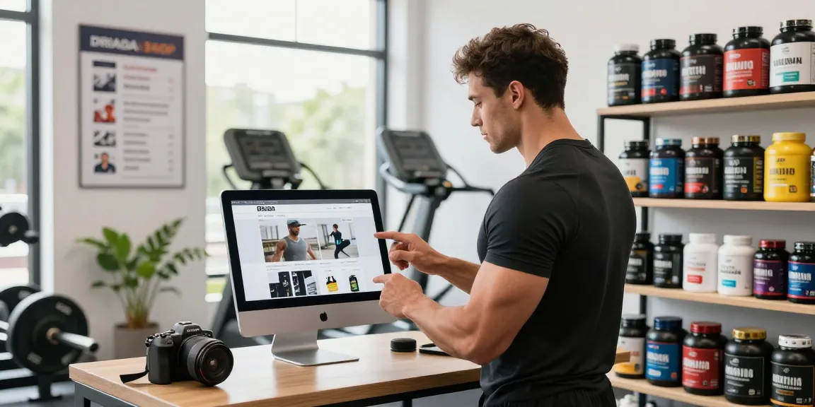 Shop for top-quality supplements at Driada Shop, featuring fitness products in a vibrant gym setting.