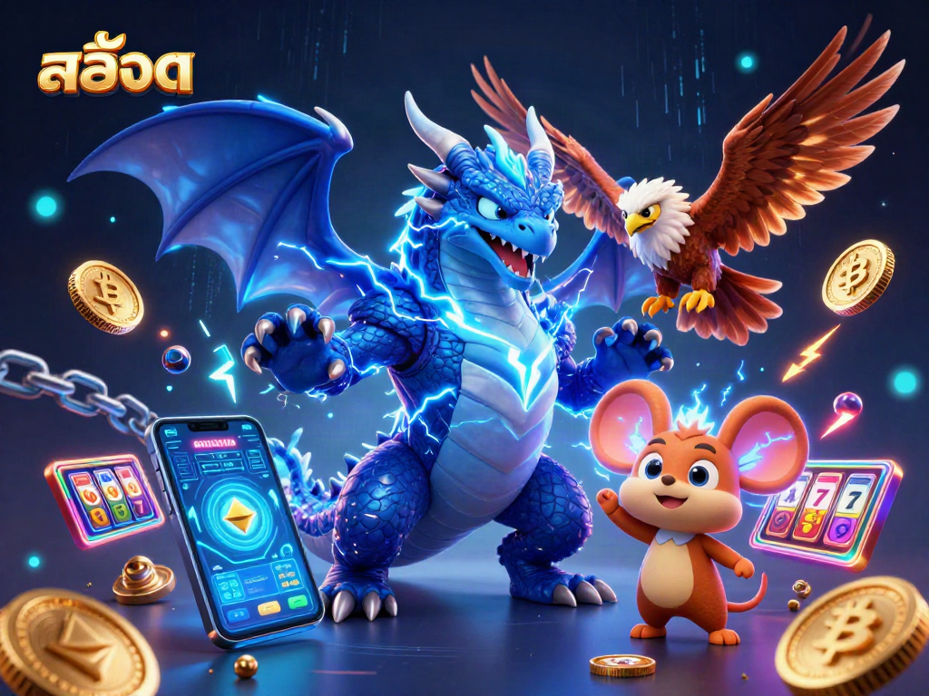 Engage in สล็อต gaming with vibrant 3D cartoon characters and dynamic crypto elements.
