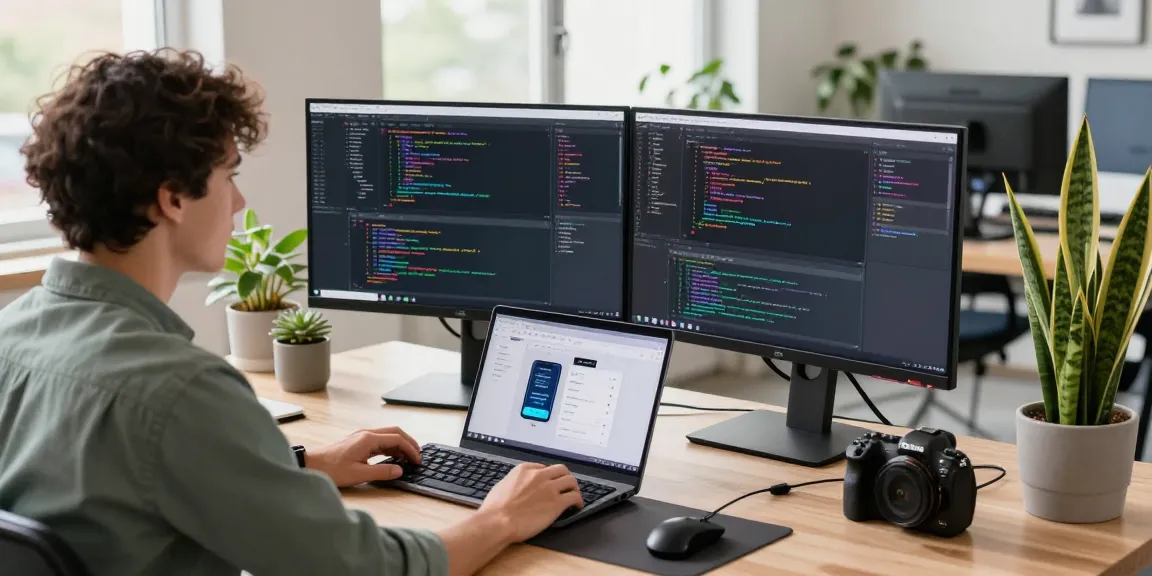 Developer using video prompt ai technology in a modern office workspace.
