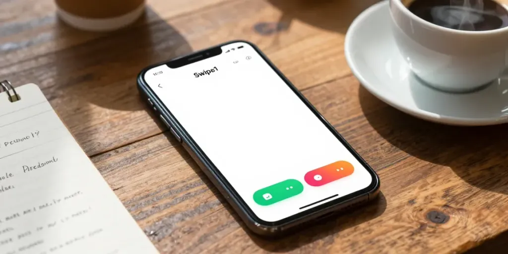 Close-up of Swipe1 app interface demonstrating 무료 에어드랍 feature on a smartphone in a café.