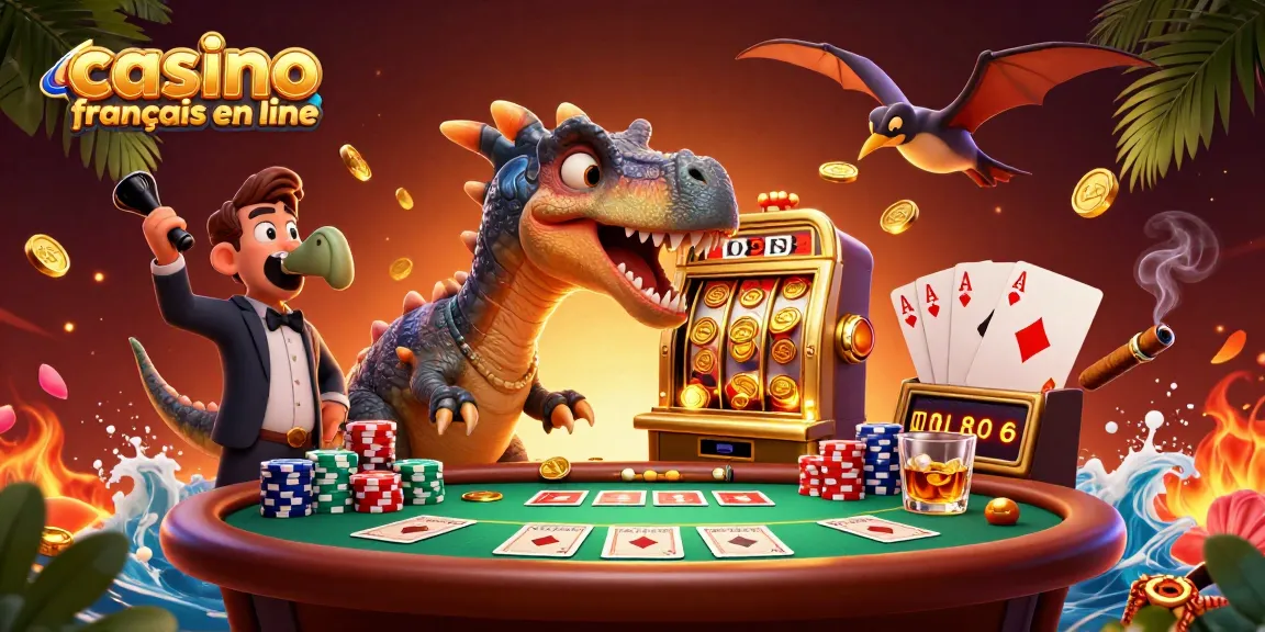 Visualisez un pachycephalosaurus frappant une machine à sous dorée de casino français en ligne, des pièces volent autour.