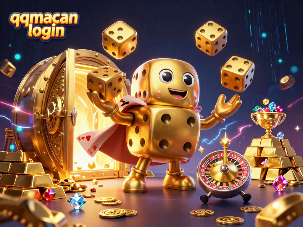 Engage with the vibrant world of qqmacan login, showcasing dynamic casino elements in a captivating 3D illustration.