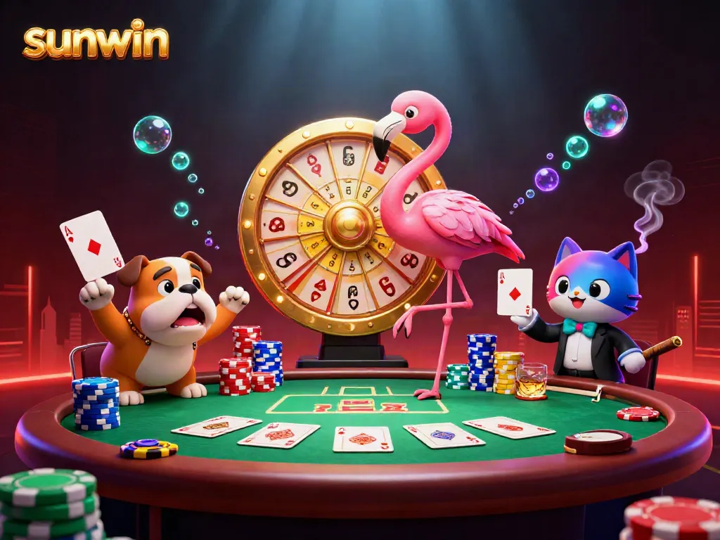 Experience an exciting game show scene with sunwin's animated characters celebrating big wins.