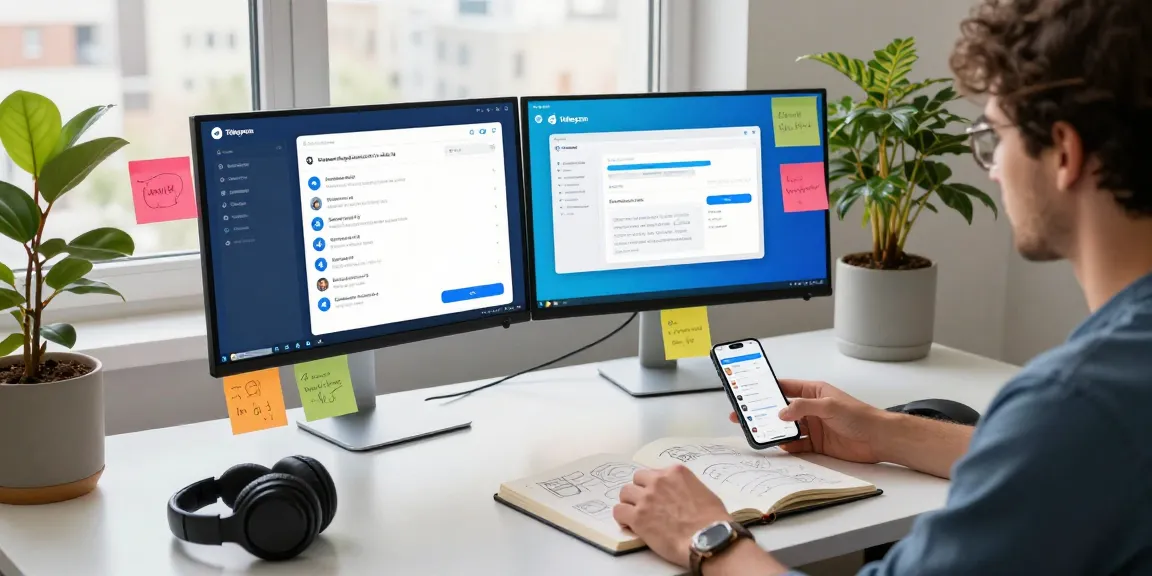 Engaged user operating 纸飞机中文版 in a modern workspace, showcasing digital communication tools.