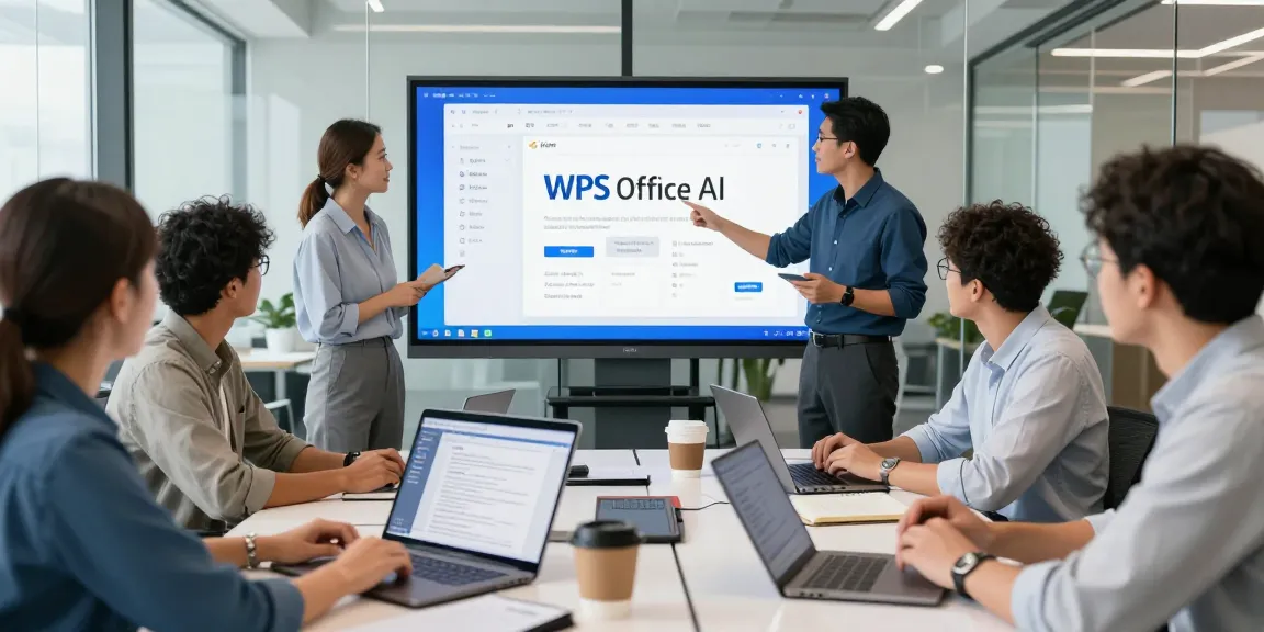 Team collaborating in a modern office discussing WPS下载 features for better productivity with WPS Office.