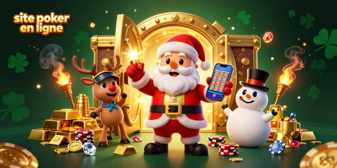 Jouez sur le meilleur site poker en ligne avec Santa et ses amis dans un décor de casino luxueux.