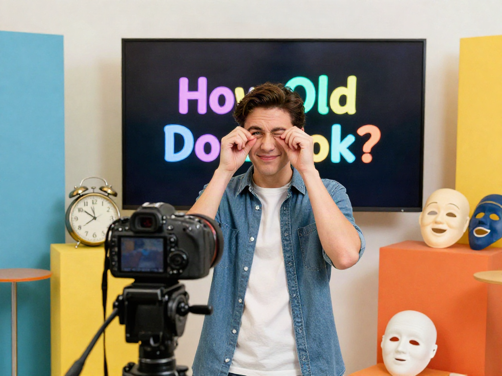 Engaging studio scene showcasing how old do I look with colorful backdrops and playful props.