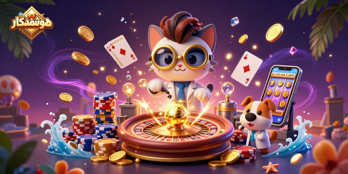 Engage with هوشمندکار's thrilling 3D casino scene featuring a mad scientist cat and lab assistant creating fortune.