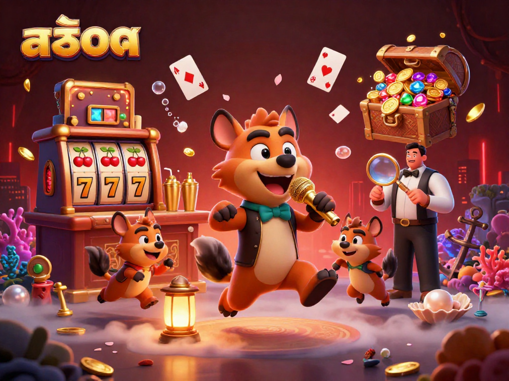 Experience excitement at the comedy casino club with hyenas showcasing สล็อต reels and vibrant treasures.