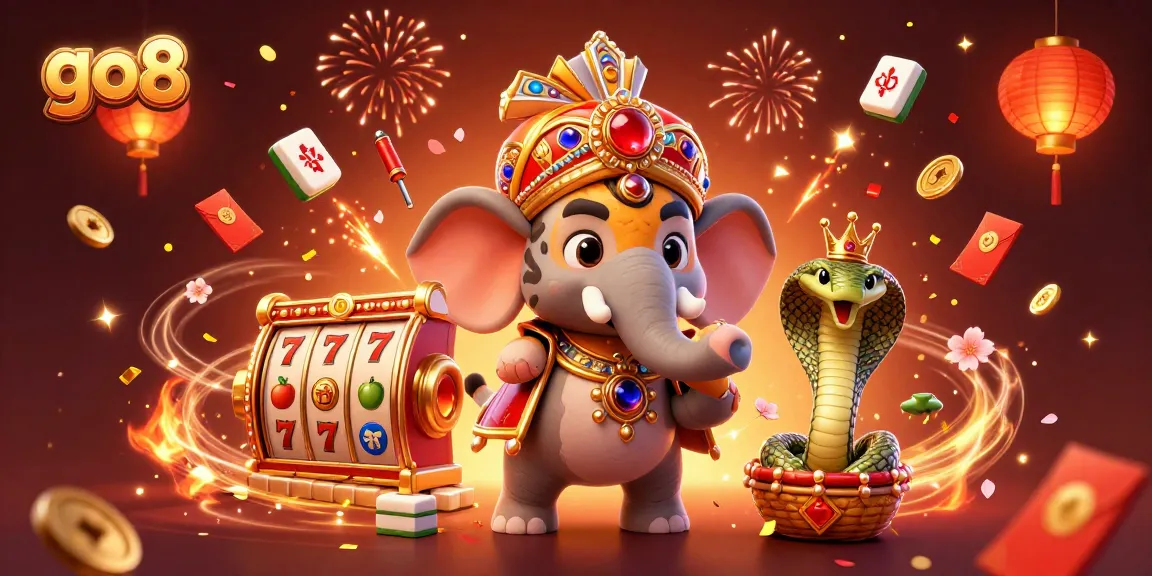 Experience the vibrant energy of go8 with a dynamic 3D casino scene featuring lucky slots and majestic characters.