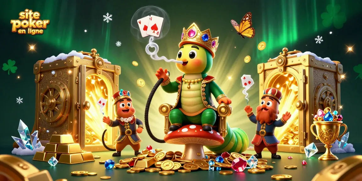 Une illustration 3D captivante pour le site poker en ligne, mettant en scène un maître narghilé et des symboles de cartes.