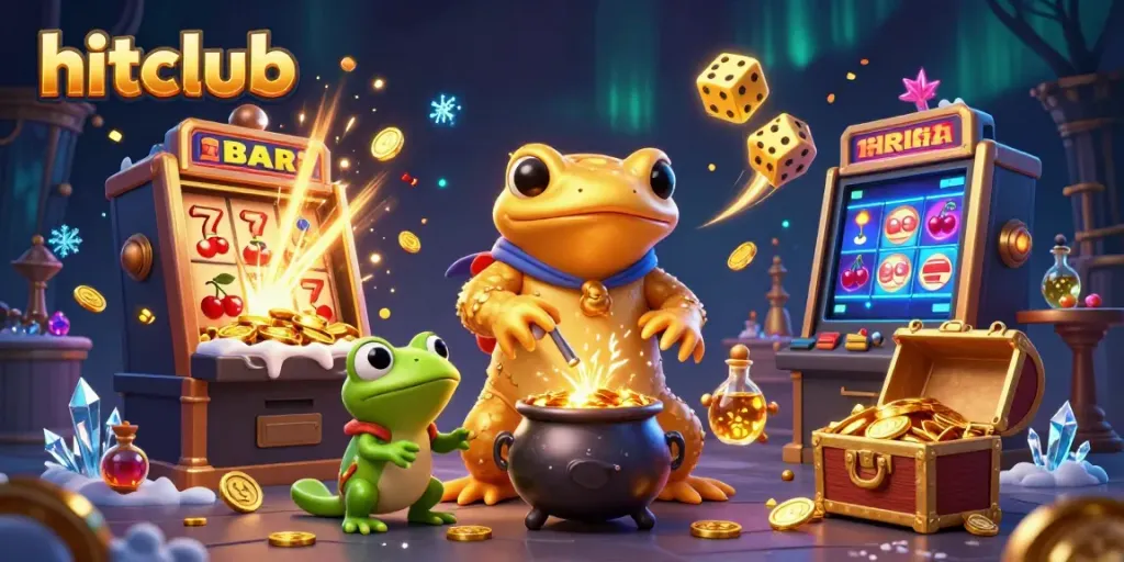 Experience the excitement of hitclub with 3D illustrated casino elements and vibrant characters.