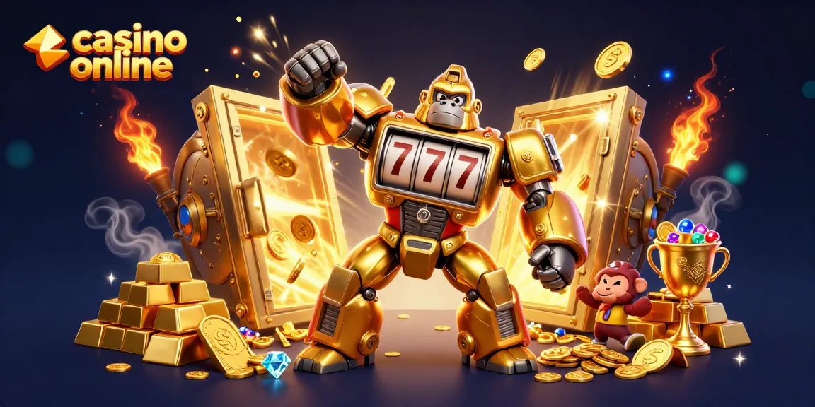 Trăiește emoția jocului casino online cu un mech gorilă din piese de sloturi, aur și pietre prețioase!