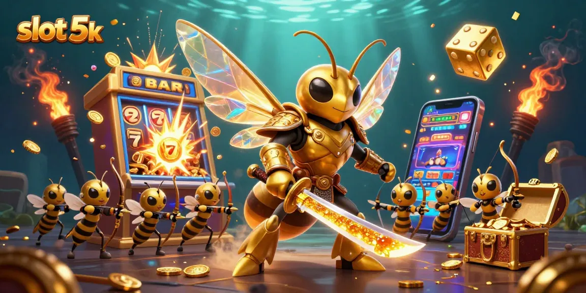 Engage in thrilling slot 5k games with golden hornet samurai, vibrant coins, and jackpot excitement.
