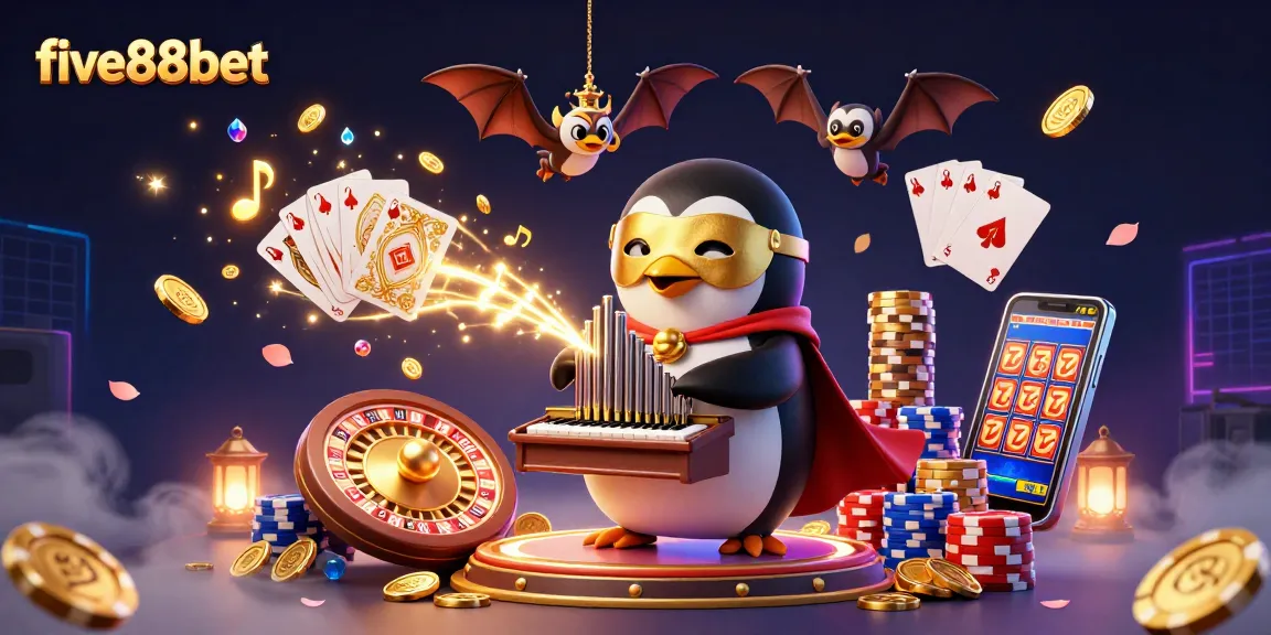 Experience the excitement of five88bet with a vibrant casino scene filled with gold coins and game elements.