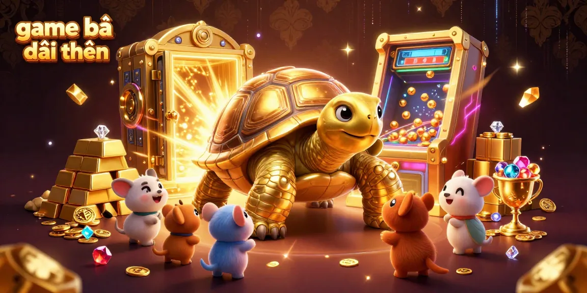 Experience excitement with game bài đổi thưởng as a colossal golden tortoise offers fun gameplay in an ornate casino.