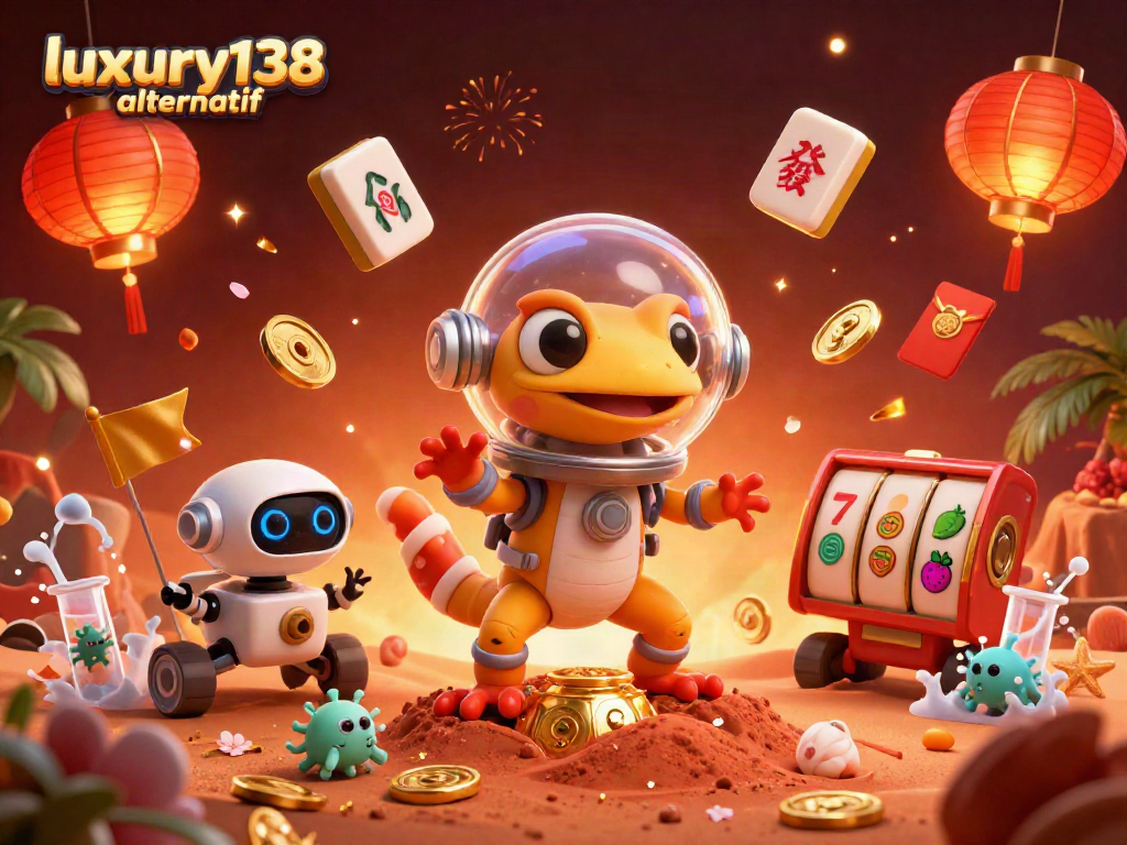 Petualangan slot mewah dengan luxury138 alternatif di Mars, penuh simbol keberuntungan dan kegembiraan.