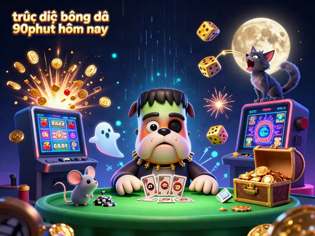 Engage with "trực tiếp bóng đá 90phut hôm nay" illustrated in a vibrant gaming scene filled with colorful casino elements.