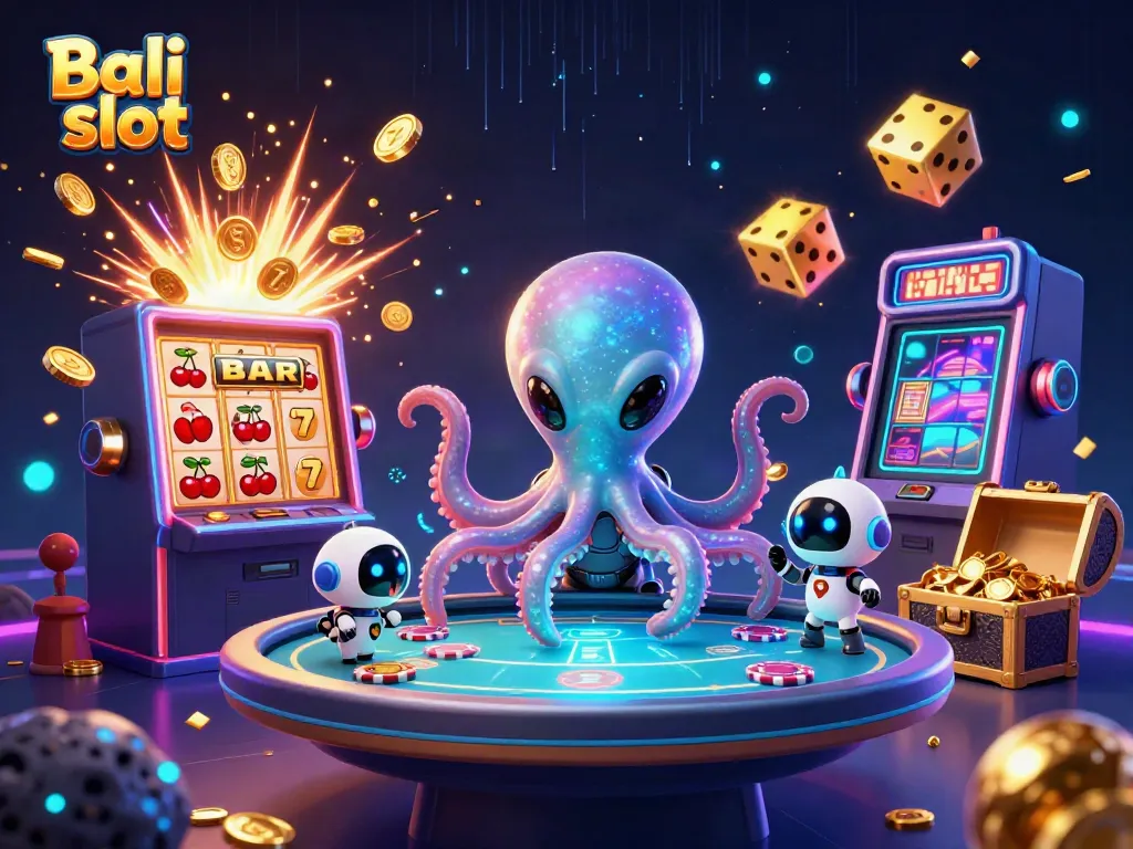 Engage in thrilling gaming adventures with the vibrant Bali slot scene featuring an alien octopus and high-stakes action.