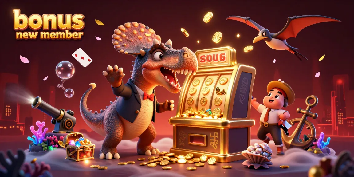 Join the excitement with bonus new member promotions at our vibrant casino illustration, featuring thrilling slot action!