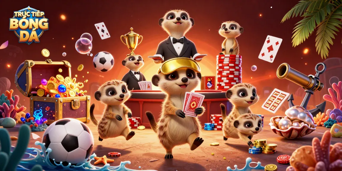 Experience TRỰC TIẾP BÓNG ĐÁ in a vibrant, dynamic sports betting scene featuring meerkats running a casino operation.