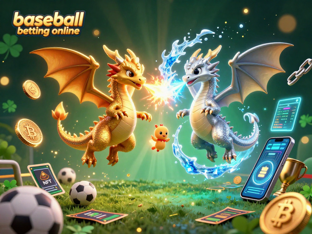 Engage in baseball betting online with vibrant dragons, trophies, and dynamic betting elements.
