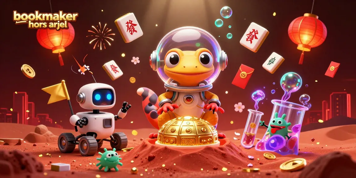 Parier avec bookmaker hors arjel dans un univers fantastique de casino sur Mars, rempli de symboles de chance.