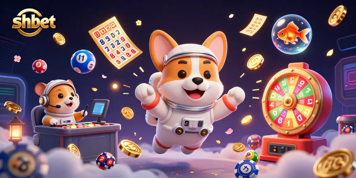 Experience thrilling shbet action with a cartoon astronaut corgi in a vibrant interactive casino scene.